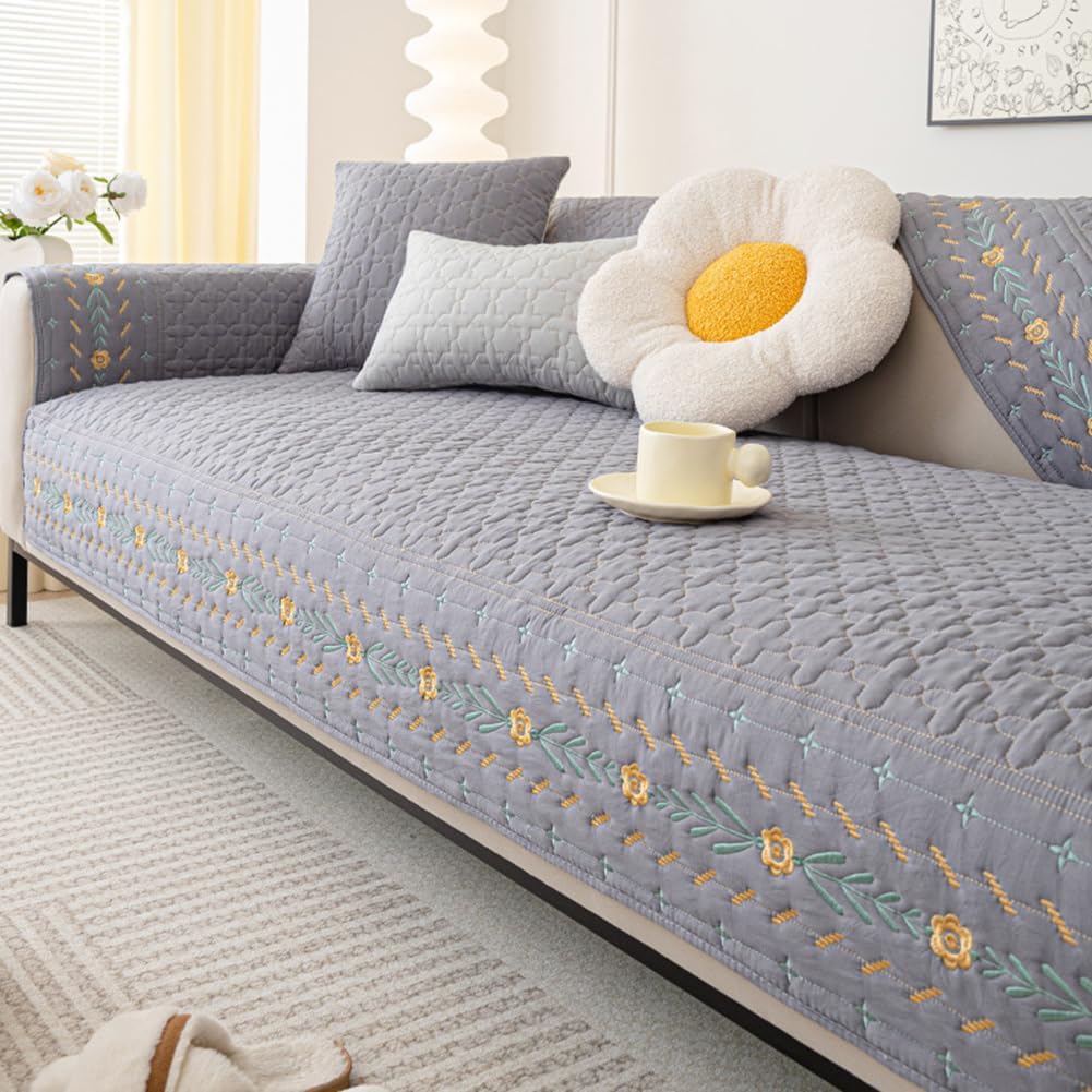 vctops Funda acolchada de algodón para sofá, funda de sofá modular con bordado floral de granja antideslizante, protector de muebles para niños,