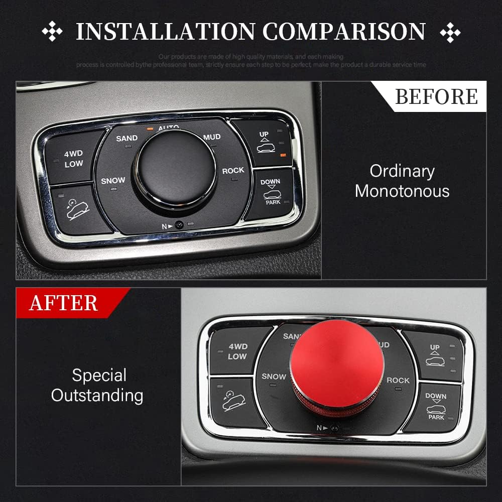 LECART Para Jeep Grand Cherokee Accesorios 2014-2021 Central Multimedia 4WD Interruptor Pomo Cubierta de Aleación de Aluminio Roja 1 Paquete