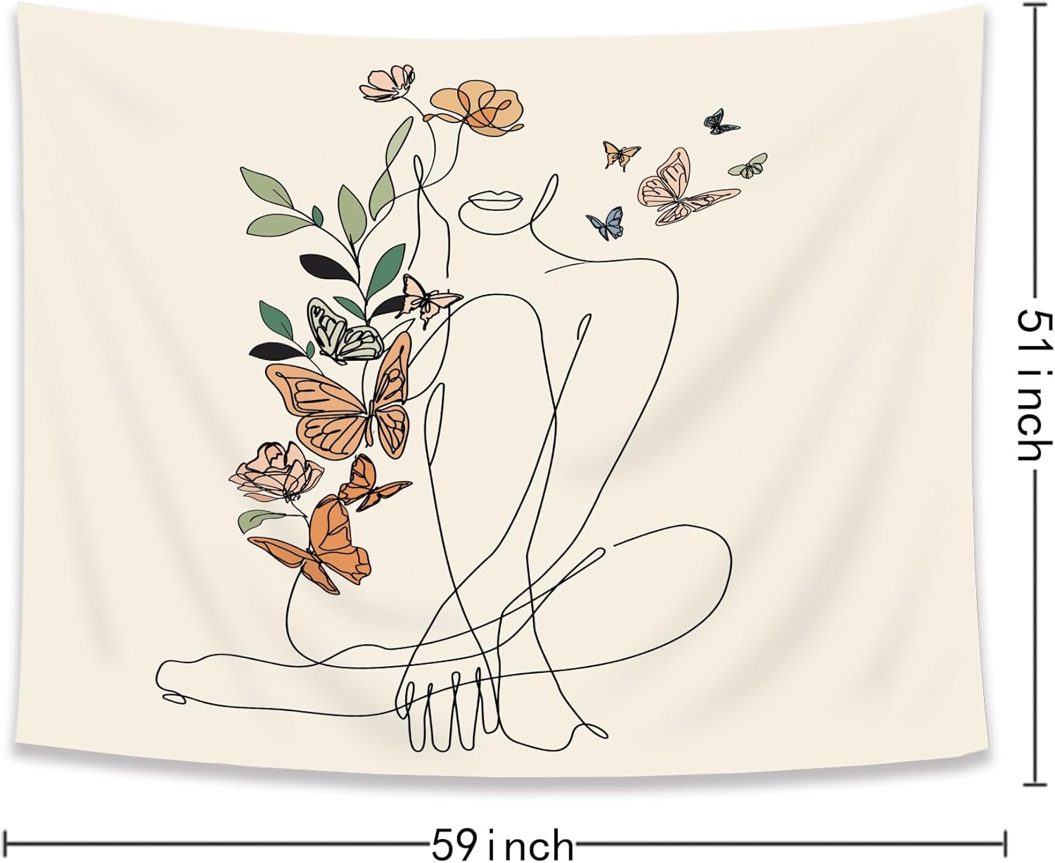 SVBright Tapiz abstracto para colgar en la pared de tela de mariposa para mujer, 59 pulgadas de ancho x 51 pulgadas de alto, moderno de mediados de