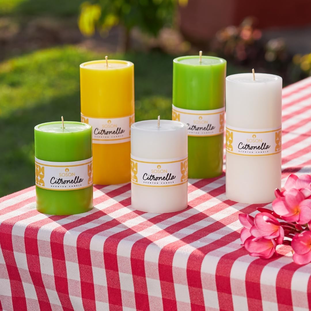 Simply Soson Vela de citronela – Velas de pilar de citronela marfil – 3 x 4 pulgadas – Paquete de 3 – Vela antimosquitos