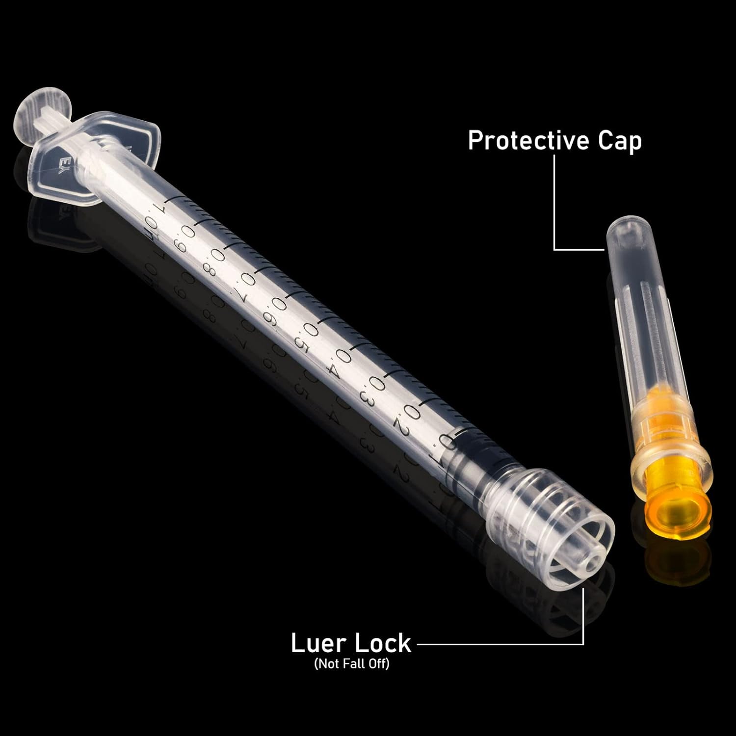 1 cc con cerradura Luer de calibre 25 de 1 pulgada, envuelta individualmente, paquete de 20
