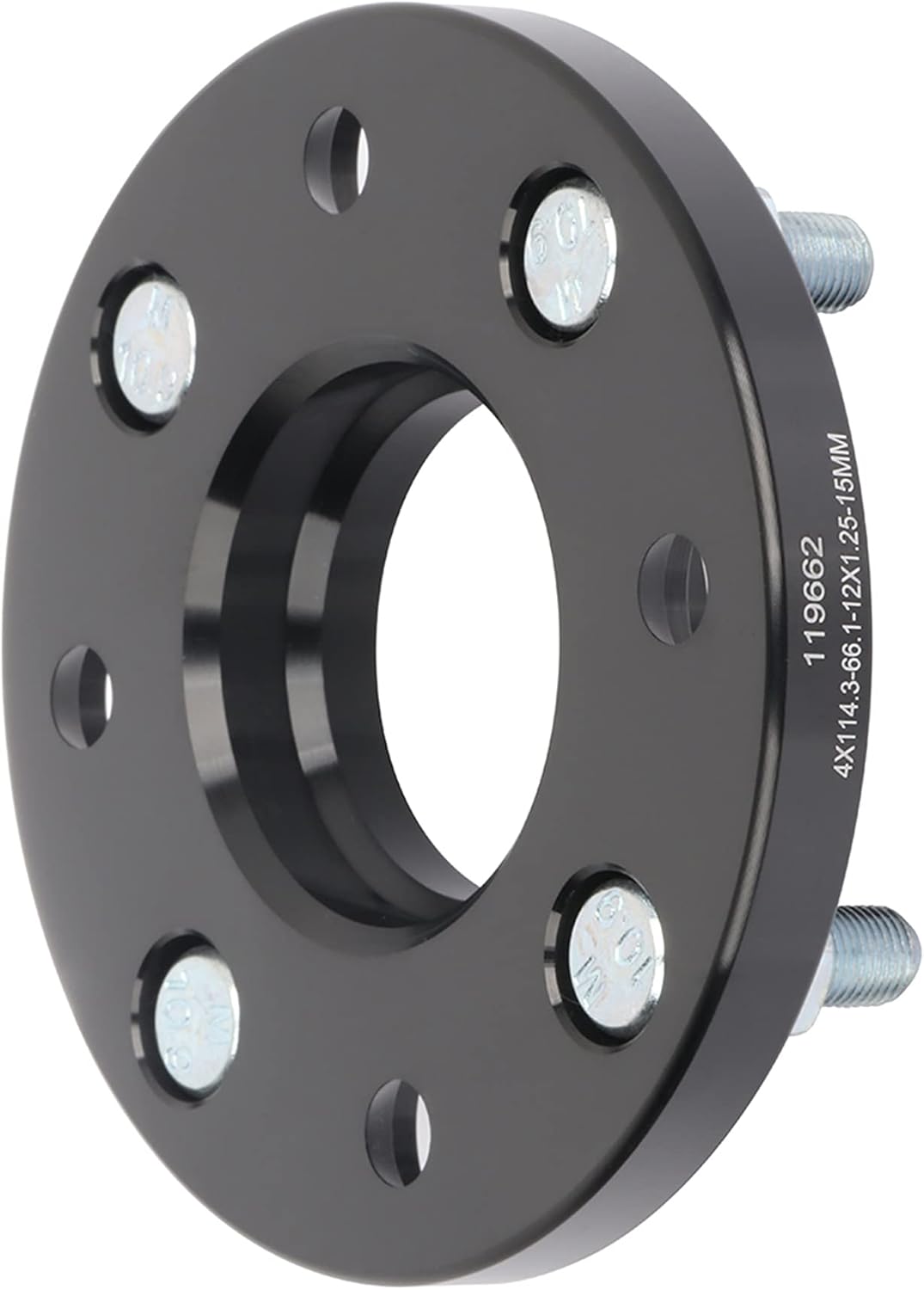 ECCPP 2 espaciadores de rueda centrados de 0.591 in de 4 x 4.5 4 x 114.3 4 lengüetas con pernos de 12 x 1.25 de 2.602 in, color negro, compatible