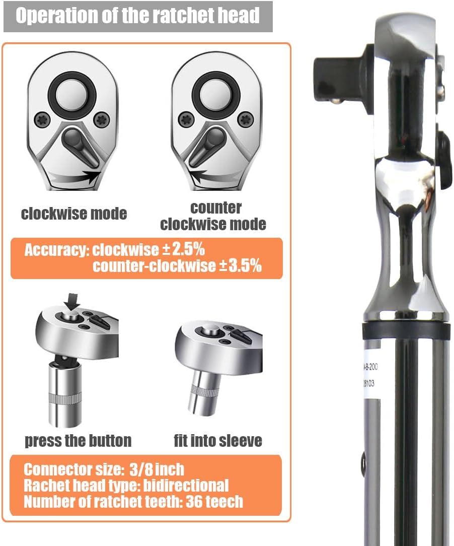 SUGPV Llave dinamométrica digital profesional de 38 pulgadas, 8.1 a 135 Nm (5.9 a 99.6 pies-libras), herramienta automática de precisión con