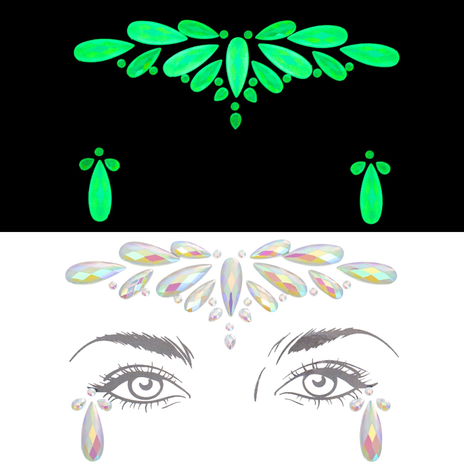 6 hojas de tatuajes temporales para la cara del cuerpo, impermeables, calcomanías de diamantes de imitación, gemas de maquillaje para mujeres,