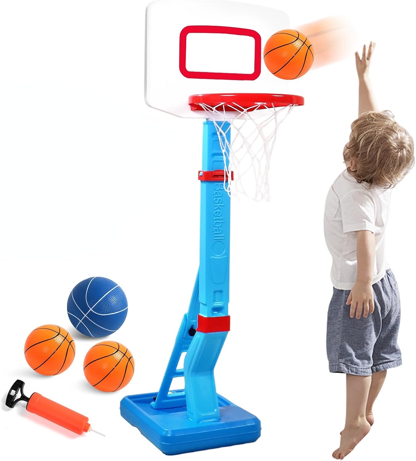Fajiabao Toddler Basketball Hoop Indoor Adjustable Height Kids Basketball Hoop Outdoor Mini Poolside Basketball Goal with Base, 3 Mini Rubber