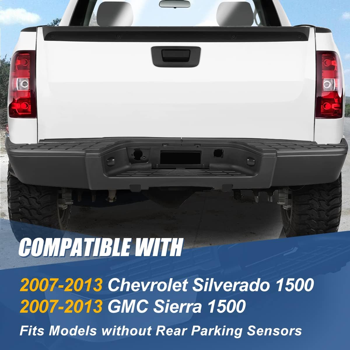 Auto Dynasty Agujeros para sensor de estacionamiento Protector de parachoques trasero con luces de matrícula compatible con Silverado Sierra 1500