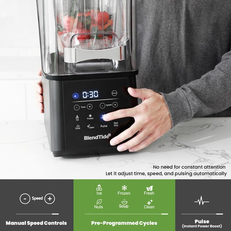 Licuadora comercial, licuadora al vacío de 1500 W para menos espuma, escudo silencioso de grado profesional, temporizador de cocina, 9 velocidades,