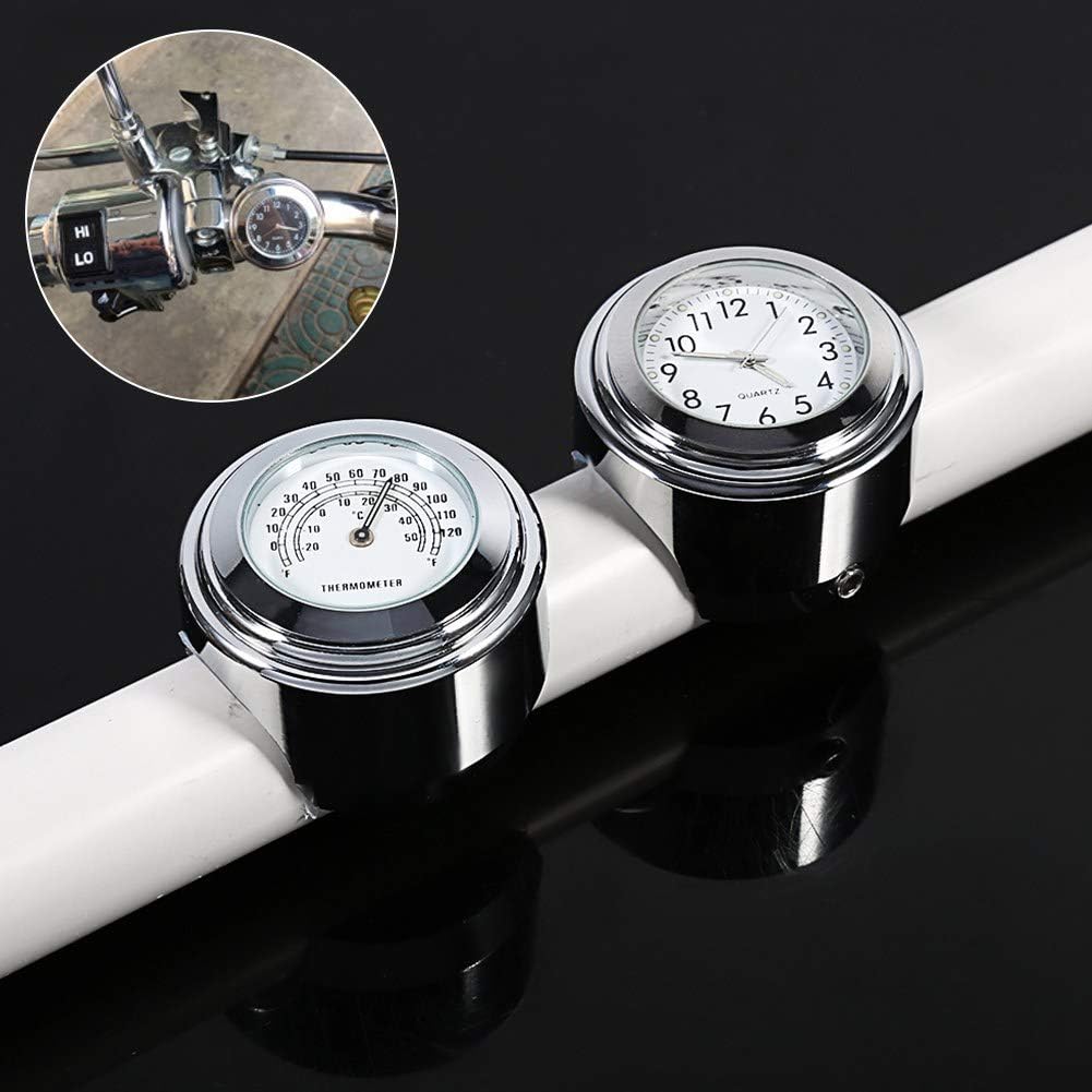 Reloj de motocicleta, esfera blanca, reloj impermeable + termómetro, alfombrillas de goma antisalto y llaves Allen, para manillar 78 1,
