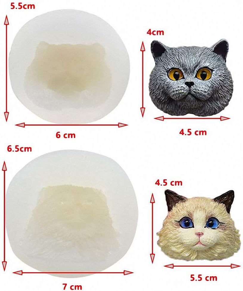 Set of 2 Pet Cat Silicone Resin Molds, British Shorthair & Ragdoll Cat Kitty Chocolate Candy Fondant Mold Cake Decorating Tool Making Candle Soap