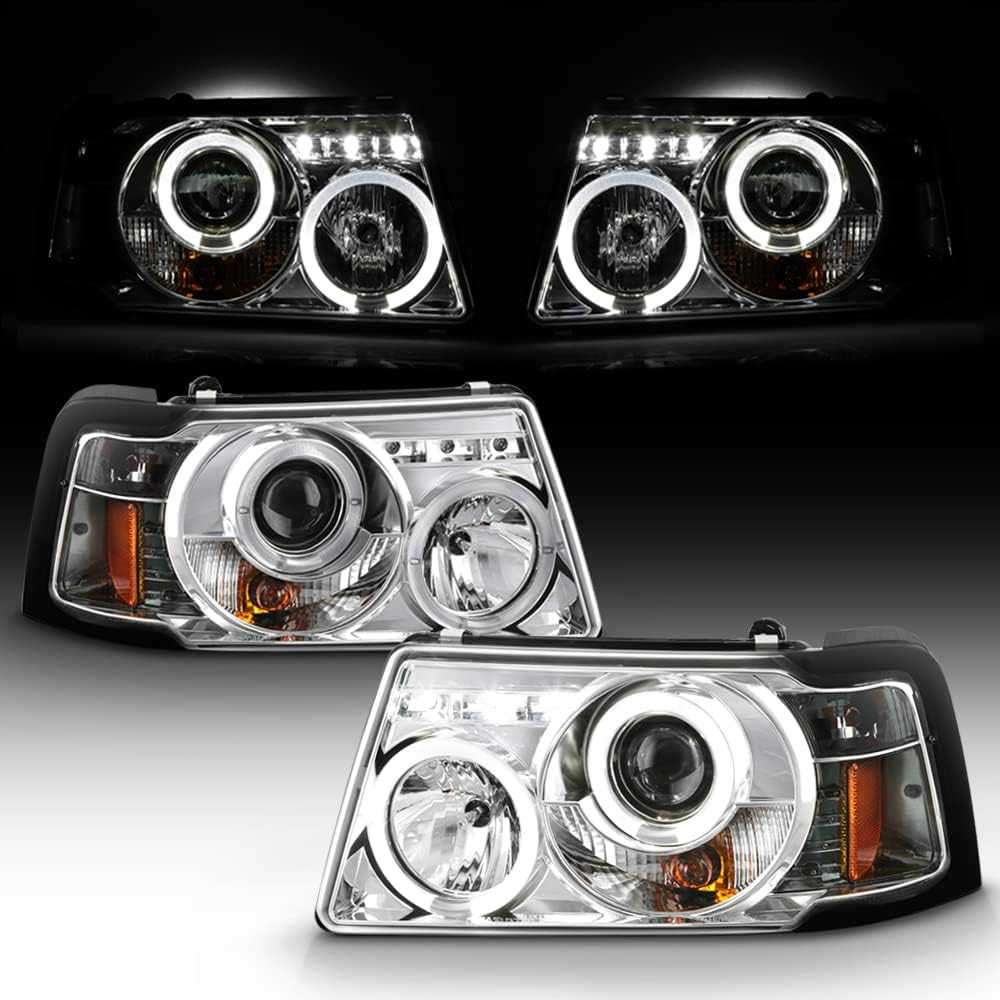 ACANII – Para Ford Ranger 2001-2011 LED Halo Chrome Housing Proyector Faros delanteros con Esquina, Conductor y Pasajero