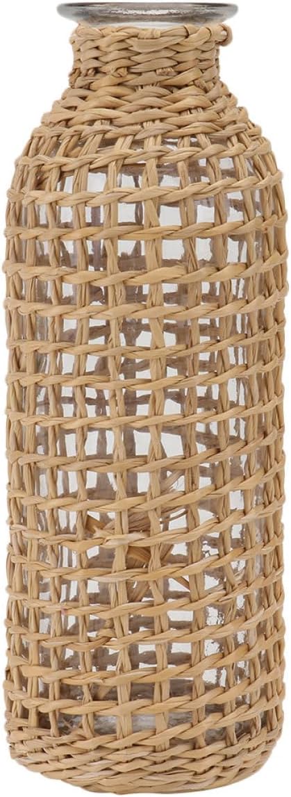 DECHOUS Jarrón de cristal bohemio para arreglos florales, jarrón pequeño decorativo para sala, jarrón de mimbre para decoración de plantas, florero,