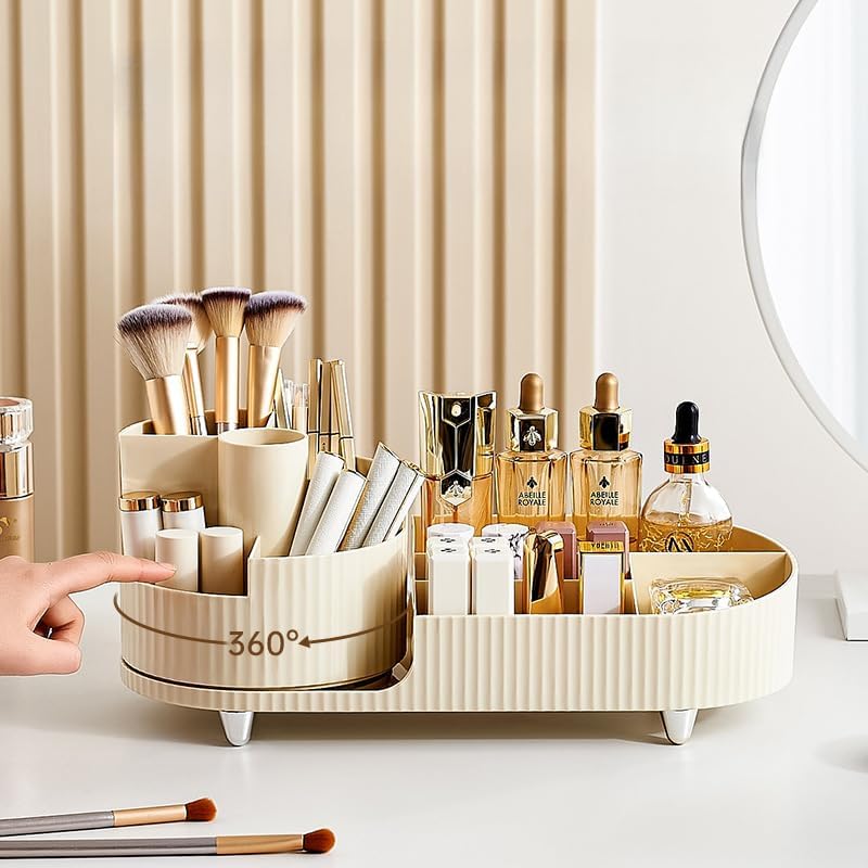 Organizador de maquillaje giratorio, organizador de cosméticos de gran capacidad, organizador de cuidado de la piel para mesa de tocador, encimera