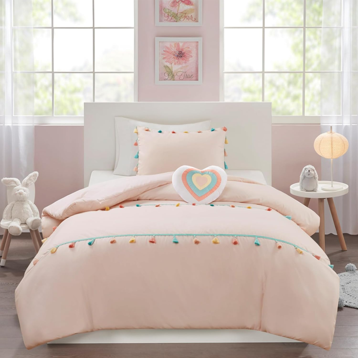 MI ZONE Tessa – Juego de edredón tamaño individual para niñas, juego de edredón rosa, adorable juego de ropa de cama individual para niñas,