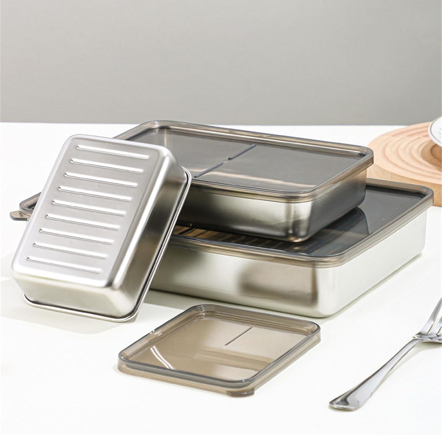 Cajas apilables de preparación de comidas, contenedor de alimentos de acero inoxidable con tapas de sellado, caja de almuerzo reutilizable de Bentos