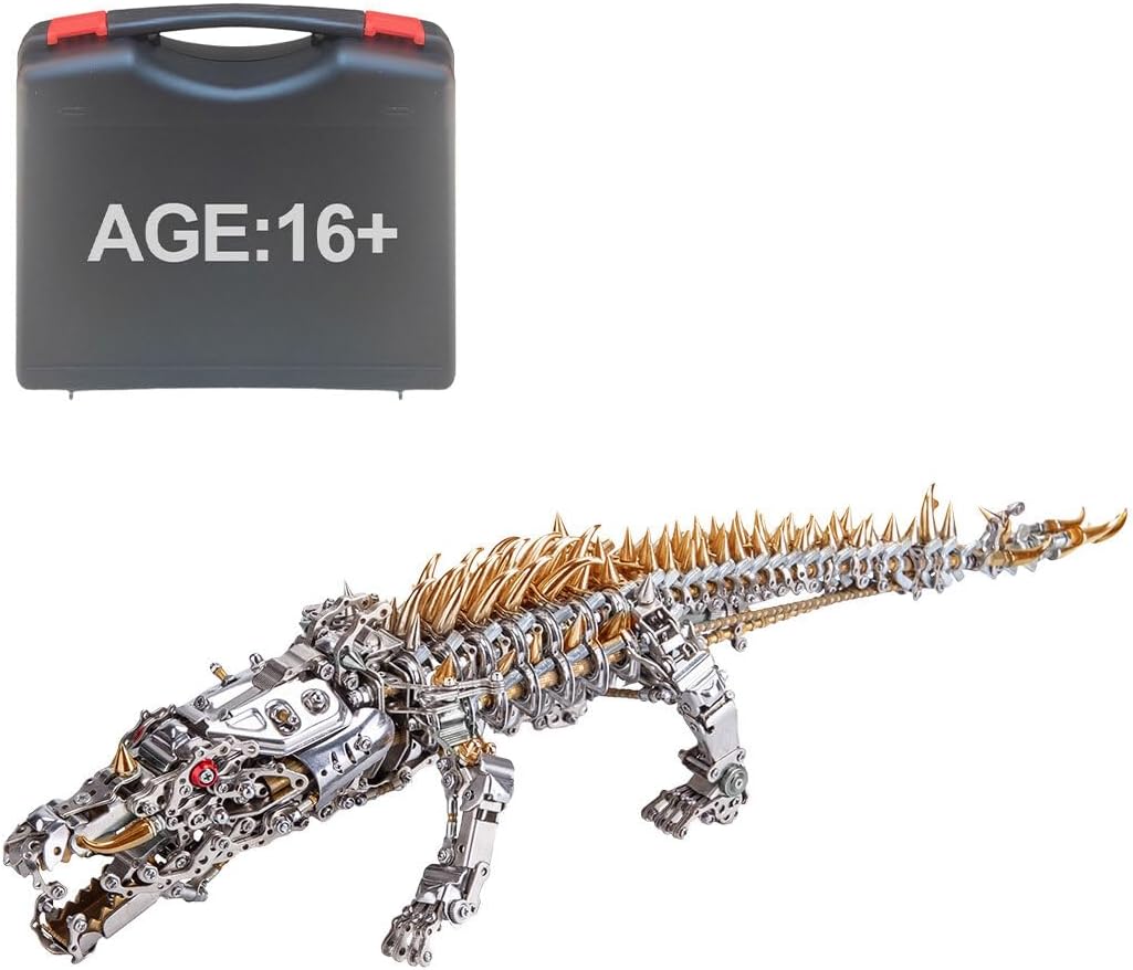 Foxcokie Rompecabezas de metal 3D para adultos, rompecabezas mecánicos de cocodrilo dormido, kits de modelos de metal 3D, adornos de regalo para