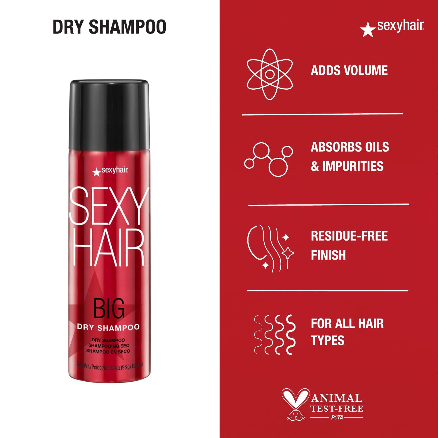 SexyHair Big Dry Shampoo  Elimina aceites e impurezas  Proporciona volumen adicional  Todo tipo de cabello