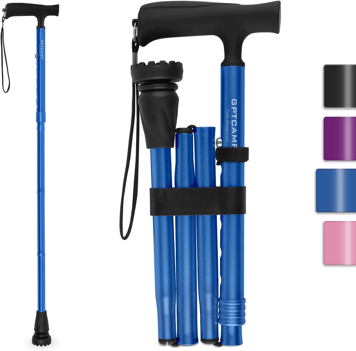 Bastón de caminar G2 para mujeres y hombres, elegante, plegable, plegable, ligero y resistente con cómodas asas en T