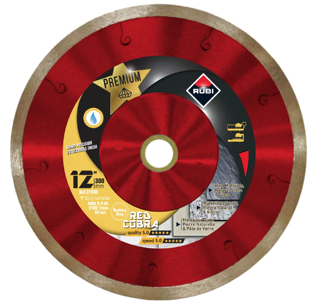 Rubi Tools Hoja de diamante premium Cobra roja de 12″