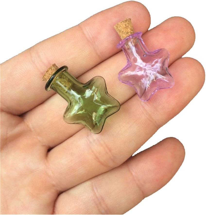 TAI DIAN Mini botellas de corcho de vidrio de color diminuto, frasco de estrella de cinco puntas, colgantes para bricolaje, manualidades, proyectos,
