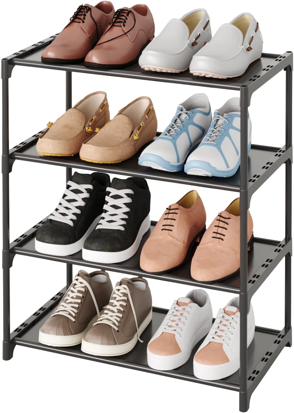 TAUEHR Zapatero pequeño de 4 niveles, organizador de zapatos apilable para niños, estante estrecho para zapatos, para armario, entrada y pasillo,