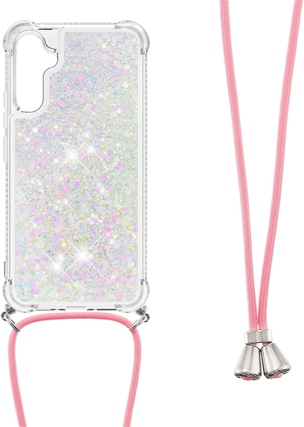 Funda para teléfono compatible con Samsung Galaxy A34 5G, silicona TPU suave transparente con purpurina de arena movediza líquida con cordón