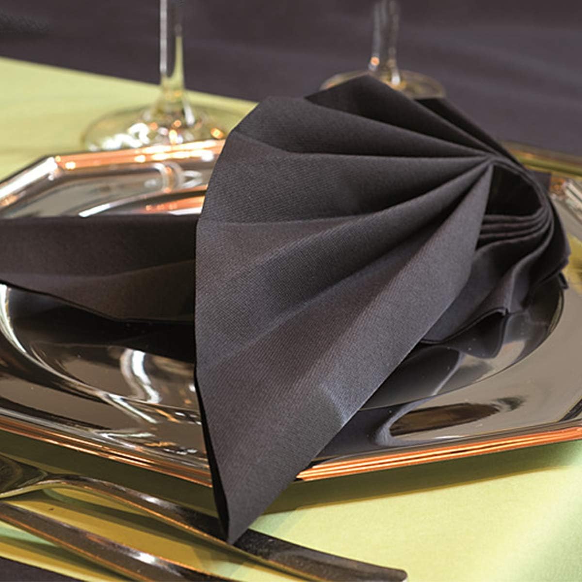 Paquete de 50 servilletas de papel desechables negras con sensación de lino, servilletas de mano para baño, bodas, fiestas, cenas, tamaño 16 x 16