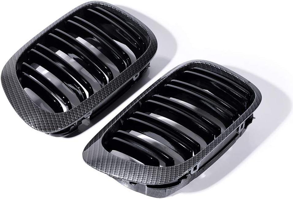 Par de capó frontal riñón rejilla de fibra de carbono negro brillante compatible con BMW E46 1999-2002 2-Door 318is 323is 328is 318i 323i 328i 328i