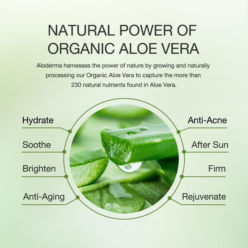 Aloderma Gel orgánico de aloe vera para la piel + aceite de árbol de té, fabricado dentro de las 12 horas de la cosecha, gel de aloe vera puro