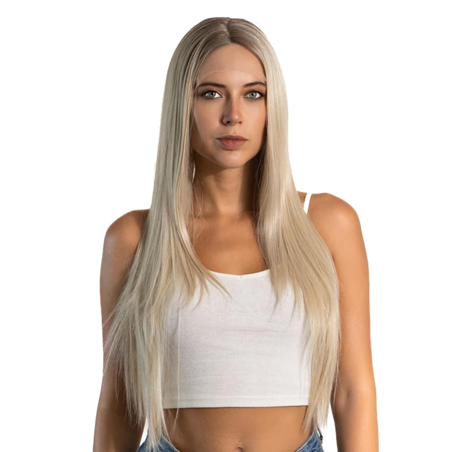 LEONA – Peluca de encaje frontal rubio, pelucas largas y rectas para mujer, pelucas sintéticas naturales para uso diario (pelucas de cabello natural)