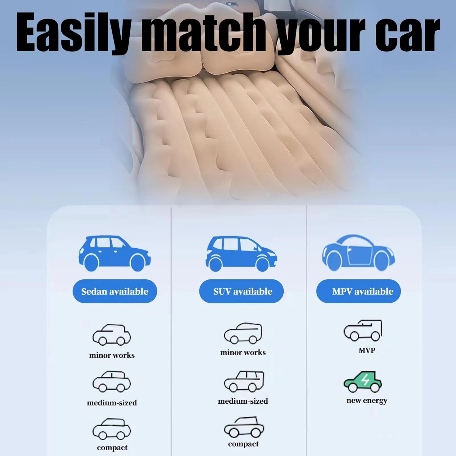 Colchón de aire para SUV, cojín de cama de campamento, almohada inflable en forma de corona, cama de aire gruesa para auto con bomba de aire,