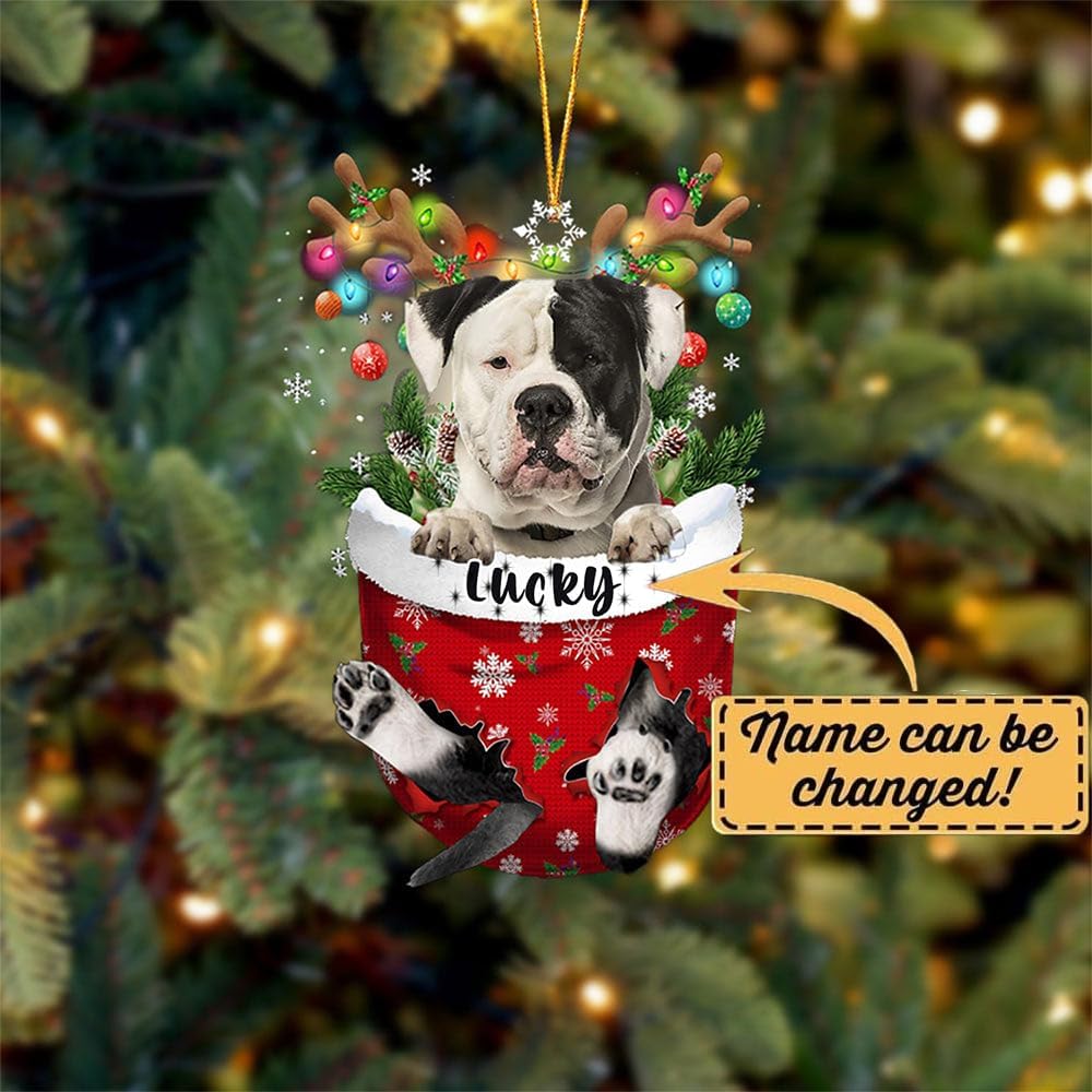 Adornos personalizados para perros de bulldog americano, personaliza el nombre de tu perro, Navidad para amantes de los perros, regalo conmemorativo
