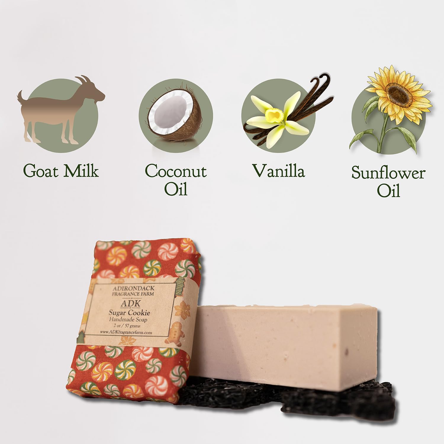 Adirondack Fragrance & Flavor Farm ADK – Barra de jabón natural con aroma a galletas de azúcar, barras de jabón de baño hidratantes para pieles