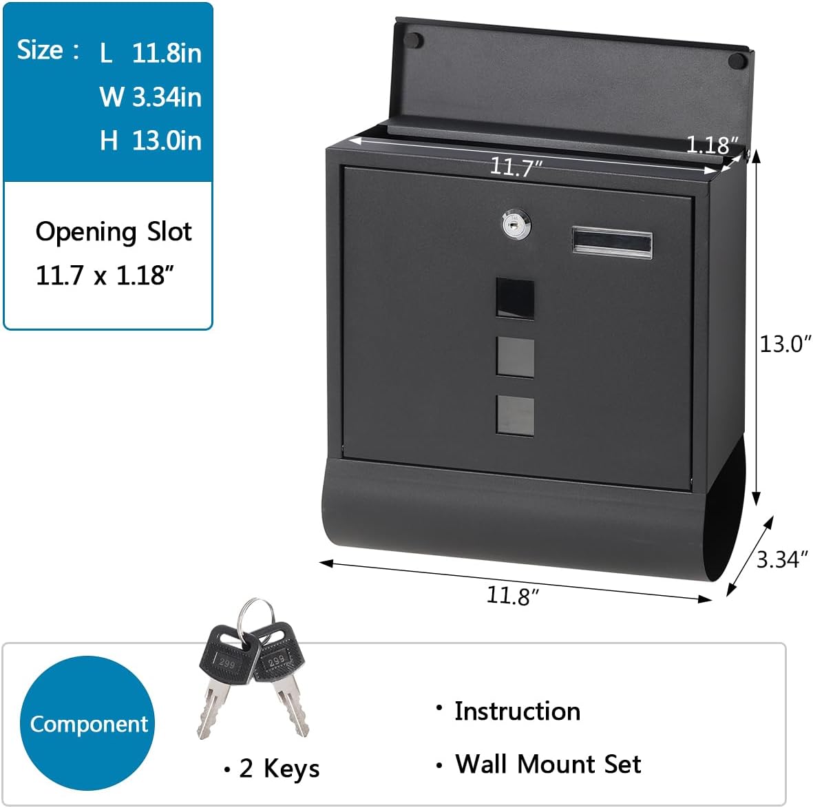 Lovndi – Buzones montados en la pared con cerradura de llave, caja de bloqueo de correo de gran capacidad para exteriores, caja de seguridad (2210