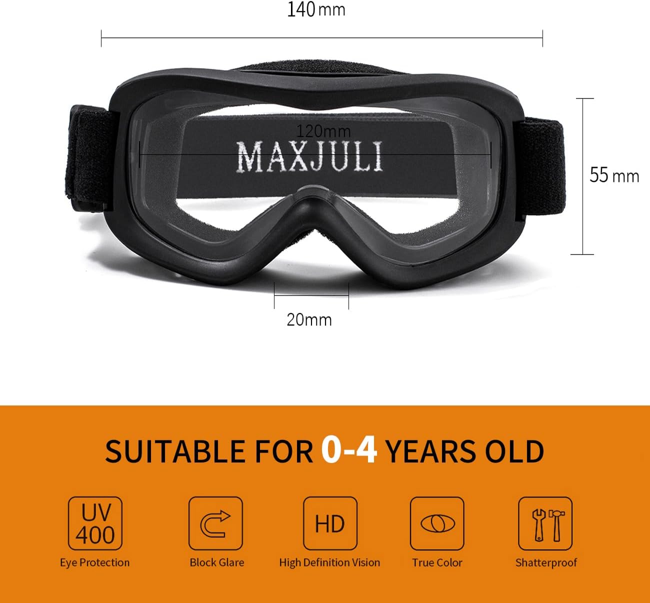 MAXJULI Gafas de esquí para niños  Gafas de nieve compatibles con casco para bebés y niños pequeños con 100% protección UV edad 0-4 4301