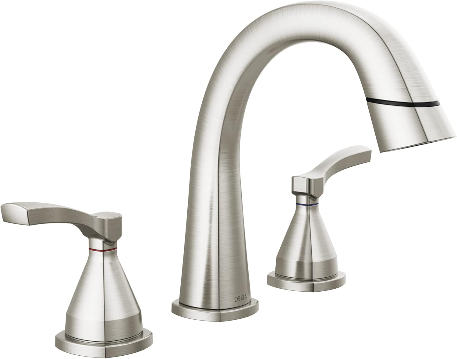 Delta Faucet Stryke Lumicoat 35775-SSPD-PR-DST – Grifo de baño extraíble para baño, níquel cepillado, 3 agujeros, grifo de lavabo de baño con base