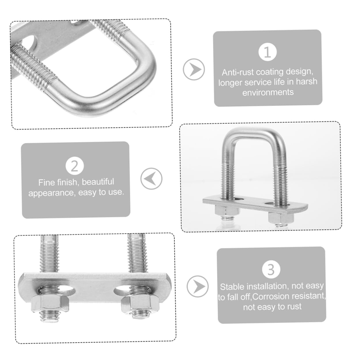 SOLUSTRE 4 unids U-Bolt Bolt U Bolt para Hardwares Antena Mástil Abrazadera Poste u Bolt Round Bend Bolt Reemplazo u Bolt Remolque u Tornillos