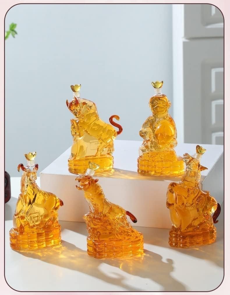 12 decantadores del zodiaco chino, juego de copas de vino de 5.1 fl oz x 12, decantador de vidrio de whisky, botella de vino de vidrio resistente al