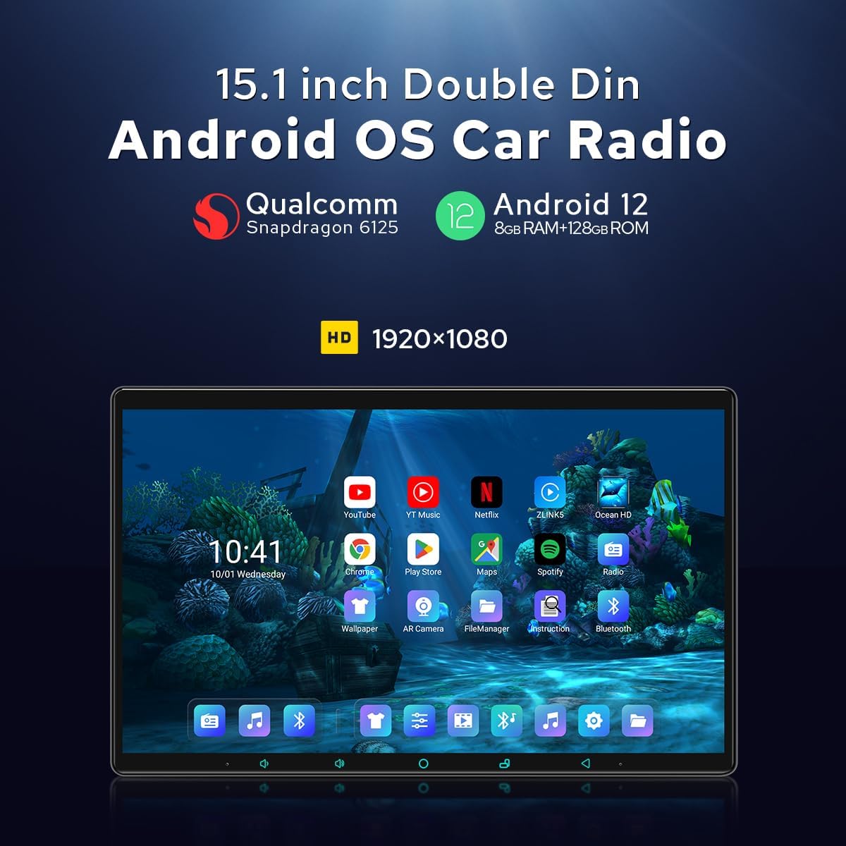 Joying Estéreo para coche con Carplay y Android Auto, radio doble DIN de 15.1 pulgadas 8GB+128GB pantalla táctil capacitiva con Bluetooth 5.0,