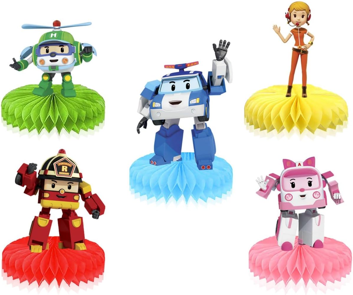 Whimsical Cartoon Robocar Poli 5 PCS Honeycomb Set  Añade diversión Robocar a tu decoración