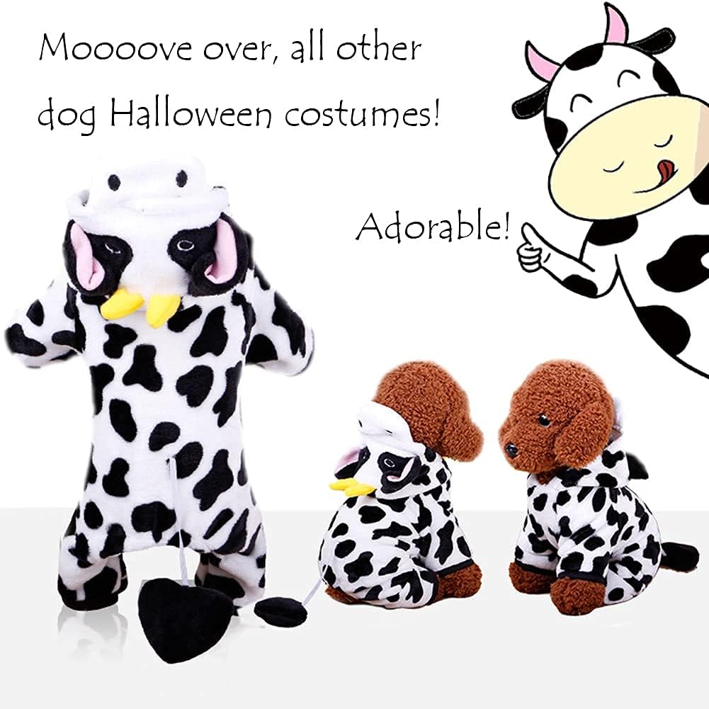 Disfraz de perro de vaca  Divertido disfraz de perro de Halloween, trajes cálidos de invierno para perros pequeños y medianos, adorable pijama de 4