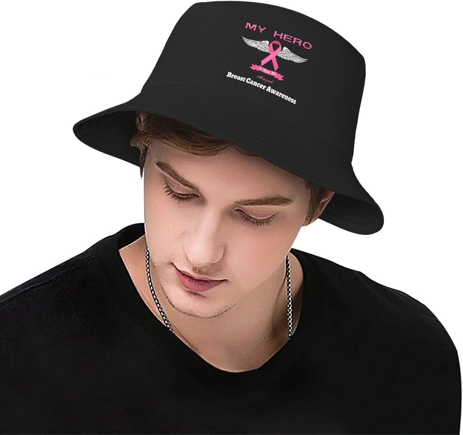 My Hero is Now My Angel – Sombrero de pescador para concientización sobre el cáncer de mama de doble tejido para mujereshombres, sombrero de