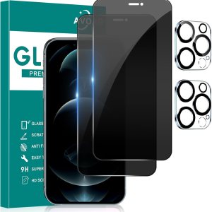 AVOAR Paquete de 2+2 protectores de pantalla de privacidad para iPhone 12 Pro Max con protector de lente de cámara, accesorios de vidrio templado de AVOAR Paquete de 2+2 protectores de pantalla de privacidad para iPhone 12 Pro Max con protector de lente de cámara, accesorios de vidrio templado de