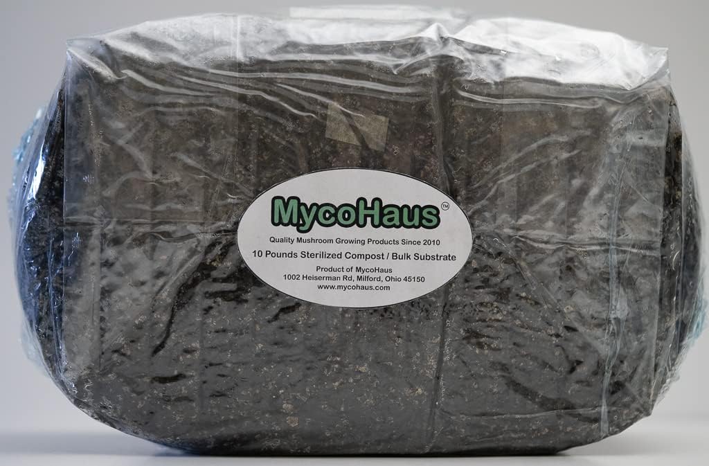 Paquete de 4 bolsas esterilizadas de compost de hongos de 10 libras, sustrato a granel