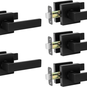 AEEKEL Juego de 5 manijas de puerta de paso para interiores negras (sin cerradura), paquete de 5 pomos de puerta resistentes para pasillo o armario, AEEKEL Juego de 5 manijas de puerta de paso para interiores negras (sin cerradura), paquete de 5 pomos de puerta resistentes para pasillo o armario,