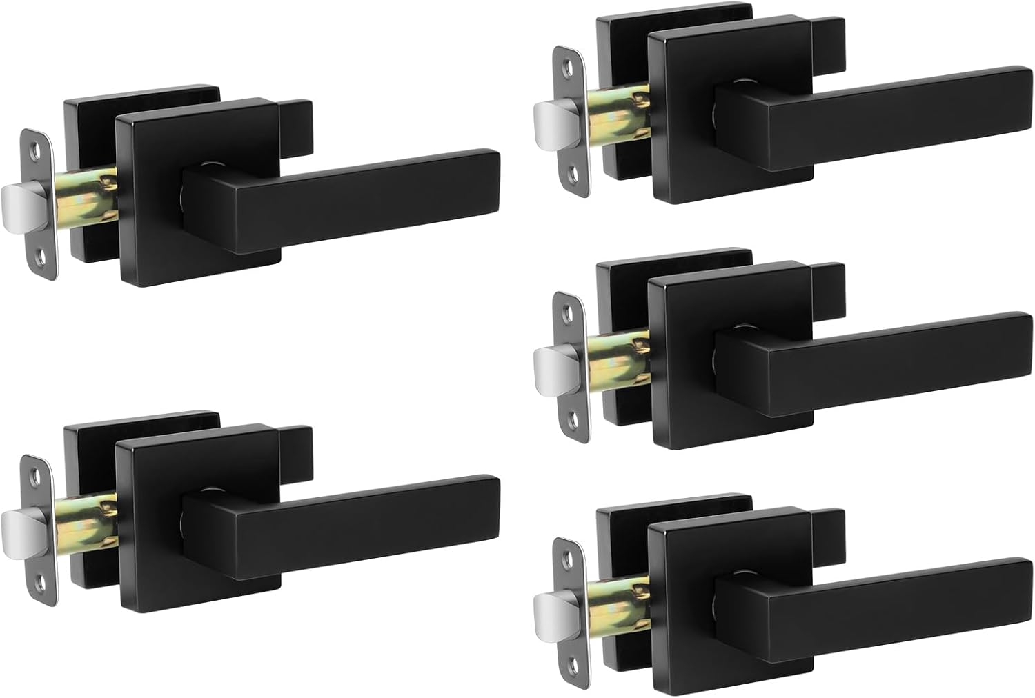 AEEKEL Juego de 5 manijas de puerta de paso para interiores negras (sin cerradura), paquete de 5 pomos de puerta resistentes para pasillo o armario,