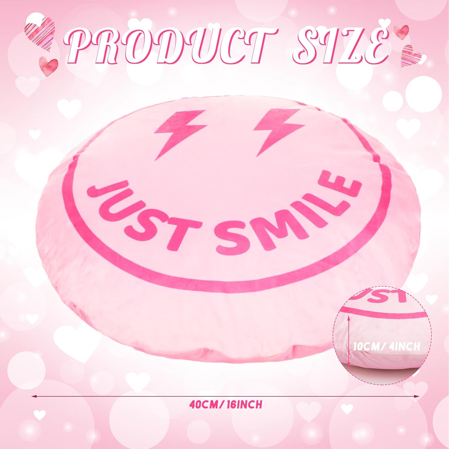 Almohada de preppy linda almohada de cara sonriente rosa, almohada de relleno, almohada de preparación para adolescentes, niñas, dormitorio,
