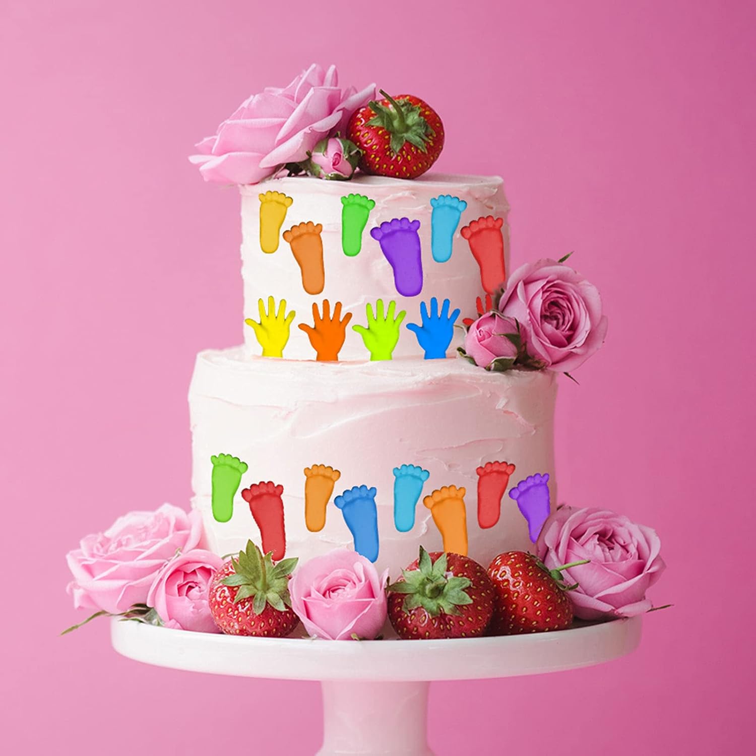 Whaline Molde de silicona 3D para pies de bebé, molde de fondant de chocolate rosa, para baby shower, decoración de pastel de caramelo, decoración