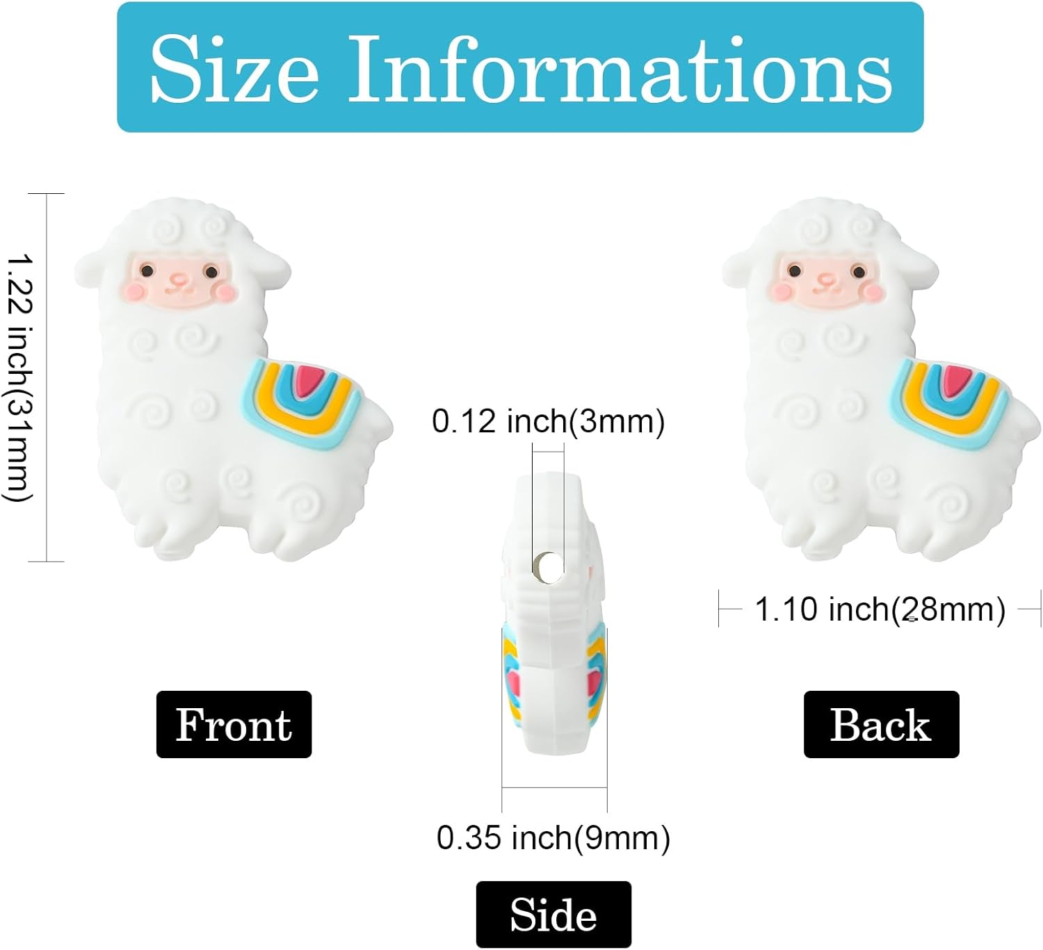 Stiesy 5 cuentas de goma de alpaca blanca, cuentas focales de silicona, cuentas espaciadoras sueltas para manualidades, guirnalda, llavero,