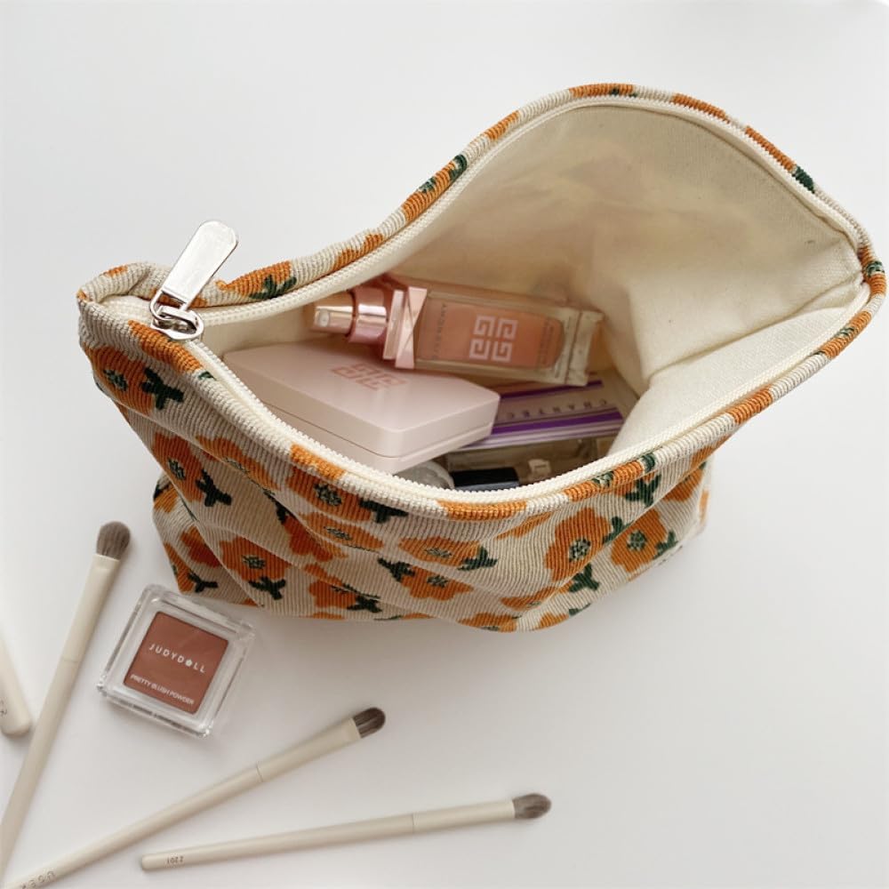 KSMMA Bolsa de maquillaje para mujer, bolsa de cosméticos de pana y bolsa para lápices, juego de 2 piezas, organizador de cosméticos de moda, bolsa