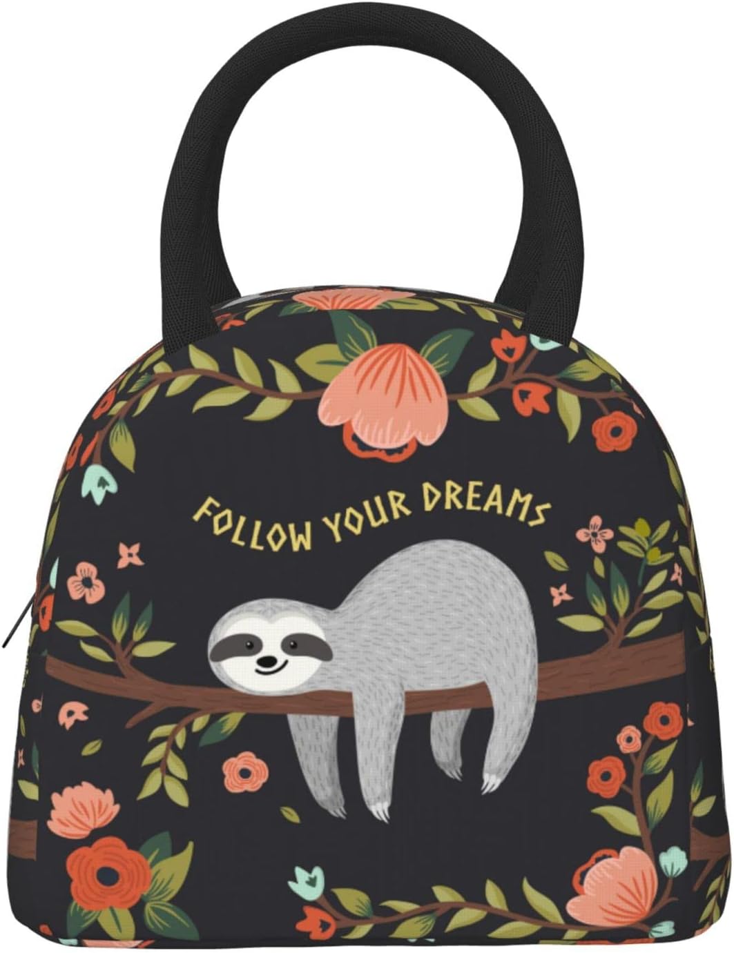 Duduho Bolsa de almuerzo con texto en inglés “Follow Your Dream”, bolsa grande con diseño de perezoso, reutilizable, para mujeres, hombres, escuela,